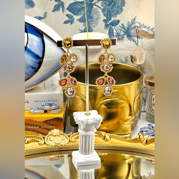 🆕 OSCAR DE LA RENTA 🧿 NWOT Lintzer Embellished Drop Earrings - Pastel Gemstone - Picture 7 of 14